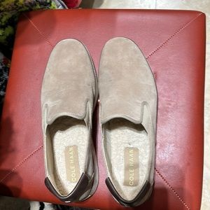 Men’s Cole Haan  Size11 new suede slip in’s with Sheep skin insole